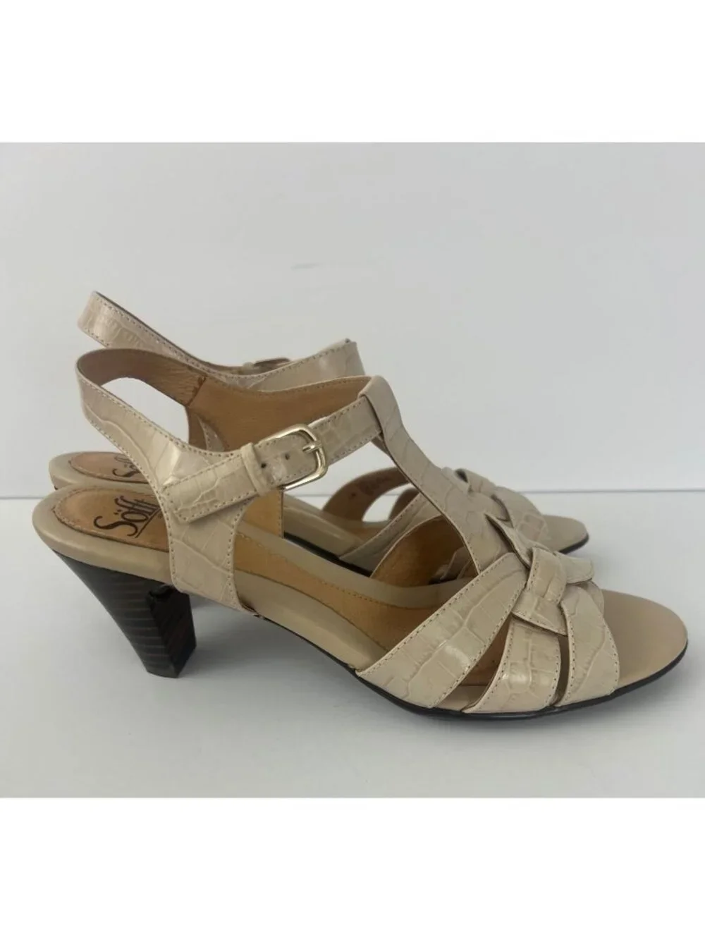 Sofft Sabana Sandals Womens Size 8.5 Ivory Croc Embossed Leather Slingback Heels - Picture 2 of 12